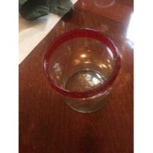 Hand Blown Glass Hand Made Clear With Ruby Red Rim Trim Juice Tumbler Whiskey - Picture 5 of 5